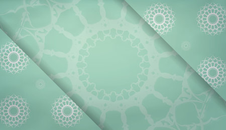 Mint color banner with vintage white ornament for designのイラスト素材