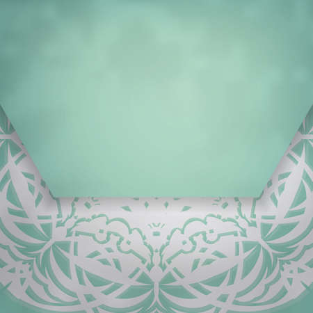 Mint color brochure with Greek white pattern for your design.