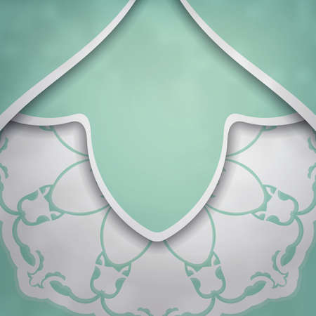 Mint color flyer with mandala white pattern for your brand.のイラスト素材
