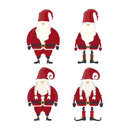 A set of Santa Claus with a white beard, pigtails and red clothes. New year concept. Vector.のイラスト素材