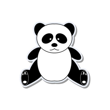 Funny sticker with a panda. Black and white panda icon. Good for postcards, children's books and stickers. Vector.のイラスト素材