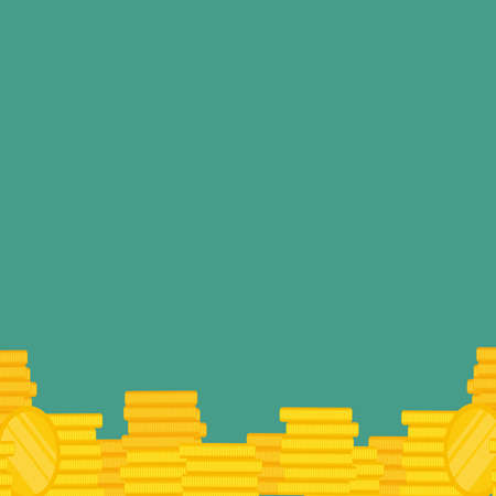 Green background with gold coins. Place for your text. Vector.のイラスト素材