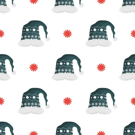 Green Christmas hat seamless pattern. Festive background for websites and applications. Suitable for postcards, wrapping paper, books and posters. Vector.のイラスト素材