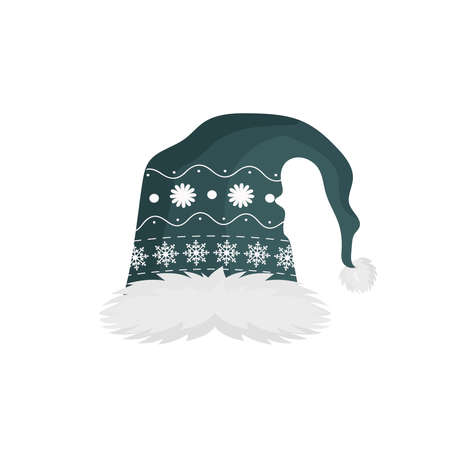 Green knitted hat with a vintage pattern. Warm winter hat. For design on New Year's or Christmas themes, as well as on the theme of winter. Vector illustration.のイラスト素材