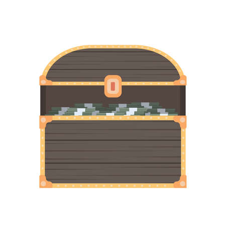Retro chest with money. Vintage wooden chest. Isolated. Vector.のイラスト素材