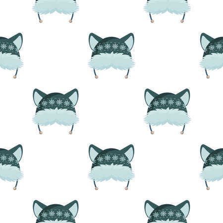 Seamless pattern with a green knitted hat. Festive background for websites and applications. Suitable for postcards, wrapping paper, books and posters. Vector.のイラスト素材