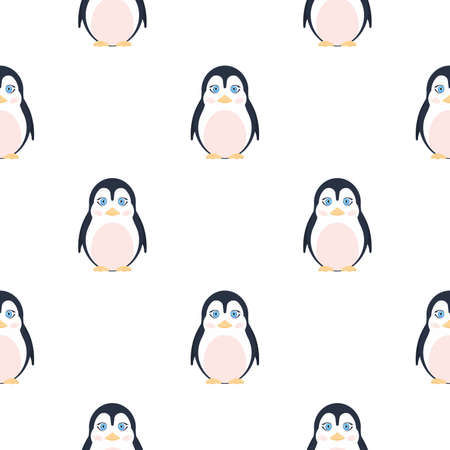 Seamless penguins pattern. Festive background for websites and applications. Suitable for postcards, wrapping paper, books and posters. Vector illustration.のイラスト素材