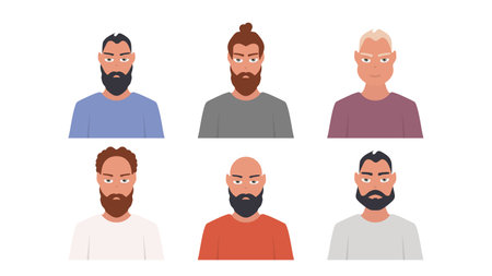 Set of avatars of man of different nationalities. Boy icons in flat style. Vector.のイラスト素材