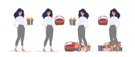 Set of people with gifts. Good for design on the theme of holidays, new year, Valentine's Day or birthdays. Isolated. Vector.のイラスト素材