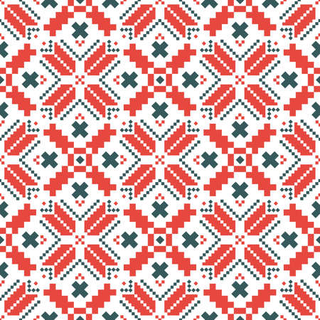 Slavic ornament from Eastern Europe, repetitive decoration in red and black. Ukrainian, Belarusian embroidery vector seamless pattern, cross-stitch ornament inpired by folk art - Vyshyvanka.のイラスト素材