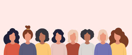 Women of different nationalities. Banner with space for text. Vector.のイラスト素材