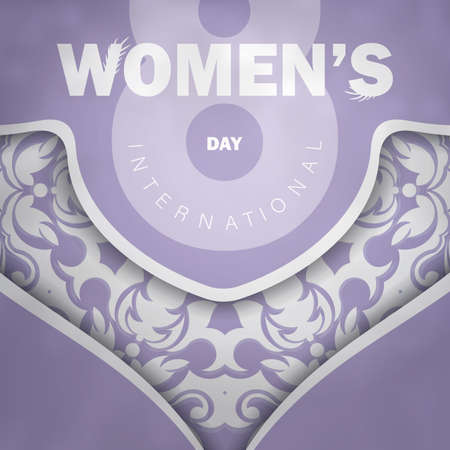 8 March purple card with abstract white patternのイラスト素材