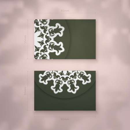Business card in dark green color with luxurious white ornaments for your contacts.のイラスト素材