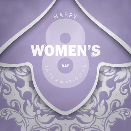 Greeting card for 8 march international womens day in purple color with luxury white patternのイラスト素材