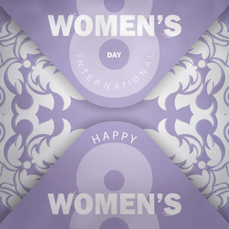 Greeting card international womens day purple color with vintage white patternのイラスト素材