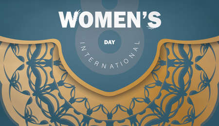 Holiday flyer 8 march international women's day in blue with luxury gold patternのイラスト素材