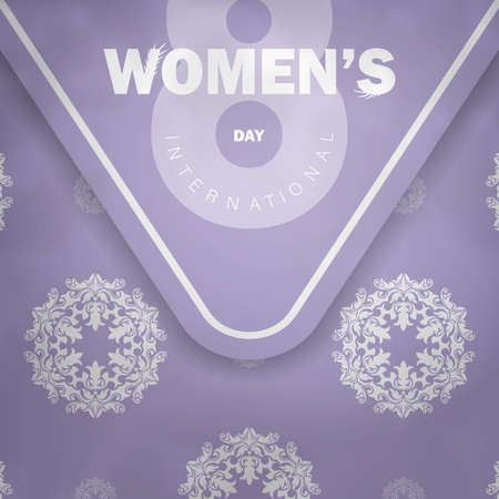 March 8 brochure in purple with luxurious white patternのイラスト素材