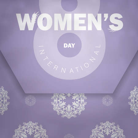 March 8 brochure in purple with vintage white ornamentsのイラスト素材
