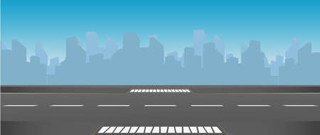 An empty straight road. City on the horizon. Vector illustration.のイラスト素材