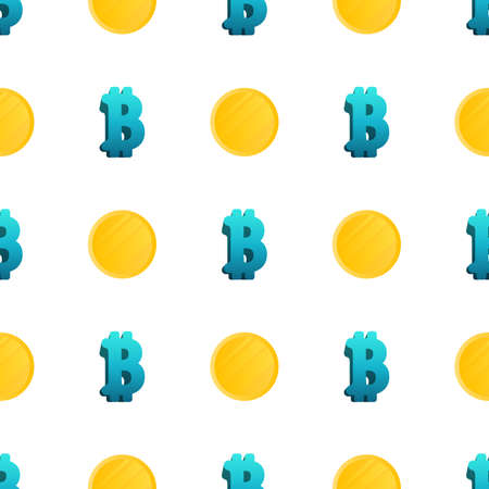 Bitcoin icon and gold coins seamless pattern. Endless background for websites and applications. Vector imageのイラスト素材