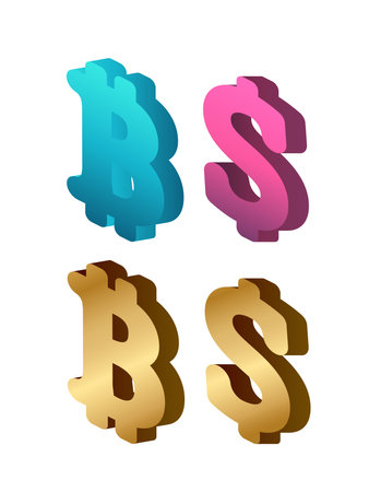 Dollar and bitcoin icon in isometric style. Isolated. Vector.のイラスト素材