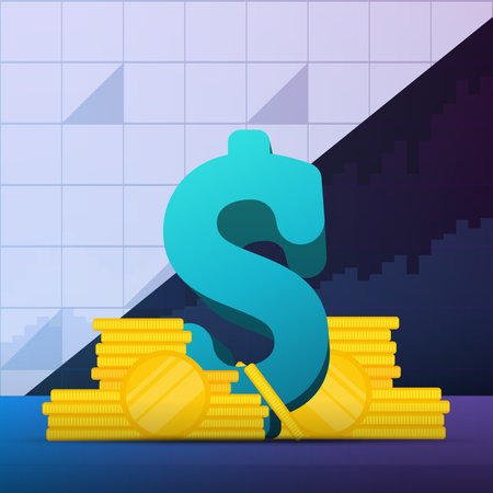 Dollar and gold coins. Financial chart. Vector illustration.のイラスト素材