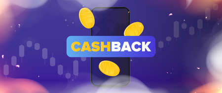 Gold coins fall near the phone. Cashback banner. Realistic frame made of fire and smoke. The concept of earnings. Vector illustration.の写真素材