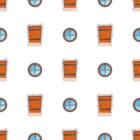 Seamless pattern with windows and doors. Good for backgrounds, books, and wrapping paper. Vector illustration.のイラスト素材