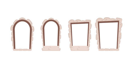Set of stone arches on a white background. Elements for the design of games or houses. Vector.のイラスト素材