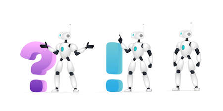 Set of white robots for applications. Chatbots isolated on white background. Vector.のイラスト素材