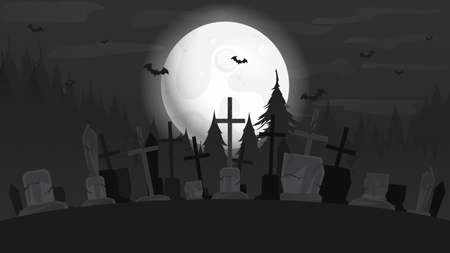 Background for Halloween. Background with the big moon and cemetery, vector.のイラスト素材