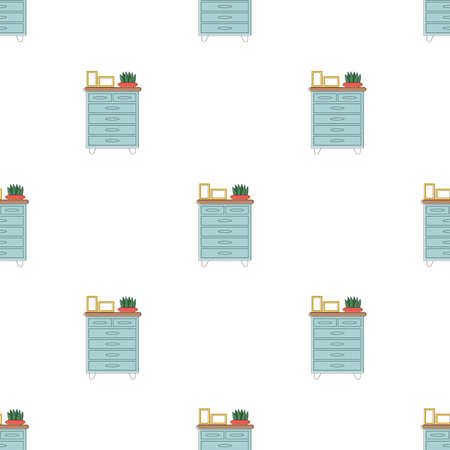 Bedside table Furniture Seamless Pattern. Thin Line art. For backgrounds, websites, textiles, postcards and books. Vector illustration.のイラスト素材