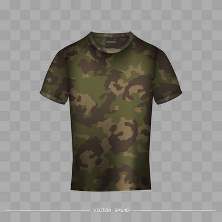 Camouflage realistic t-shirt front view. T-shirt with space for a logo or print. Vector illustration.のイラスト素材