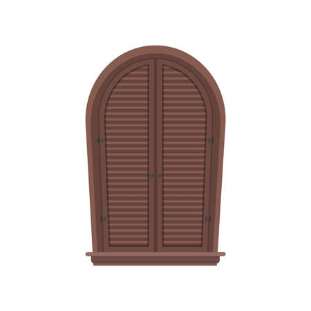 Closed wooden semicircular window. Window in a flat style. Isolated. Vector illustration.のイラスト素材