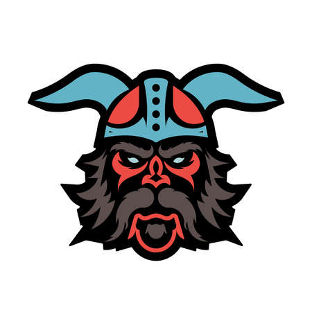 Colored pattern of a viking head. Logo or tattoo. Outline for T-shirts, cups, flags, phone cases and prints. Vector illustration.のイラスト素材