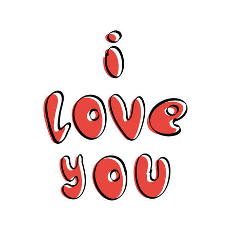 Lettering I love you on a white background. Red handwritten font in doodle style. For T-shirts and postcards. Vector.のイラスト素材