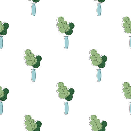 Minimalistic background with flower pots and triangles. Seamless pattern with flowers. Vector graphic design for paper, textile print, page fill.のイラスト素材