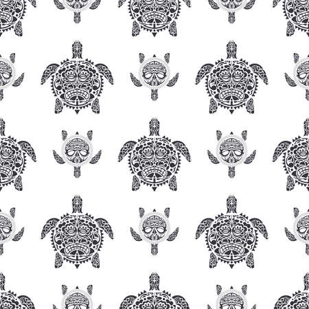Sea turtles seamless pattern. Polynesian tribal pattern. Vectorのイラスト素材