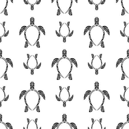 Sea Turtles. Polynesian tribal pattern. Seamless Vector background.のイラスト素材