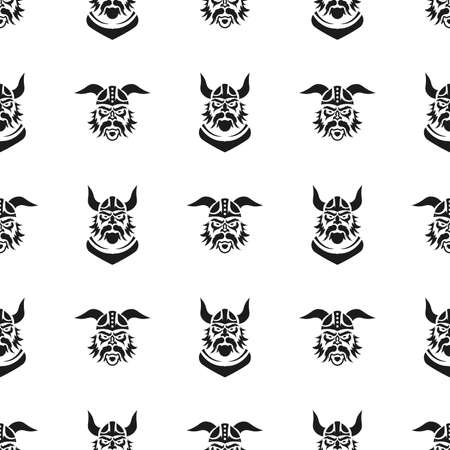 Seamless pattern with a black outline of a viking head. Good for backgrounds, textiles, brown paper, and postcards. Vector illustration.のイラスト素材