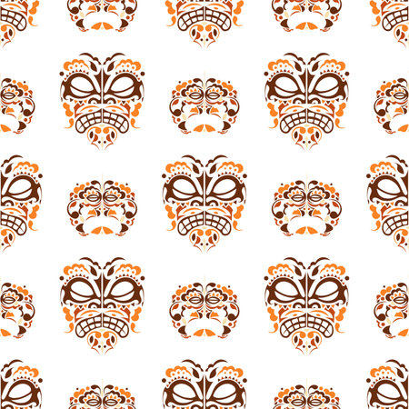 Seamless vector patter with polynesian tattoo mask for textile, ceramics, fabric, print, cards, wrapping. Vector illustrationのイラスト素材