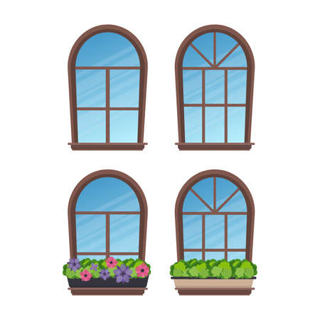 Set of semicircular windows in a flat style. Isolated. Vectorのイラスト素材