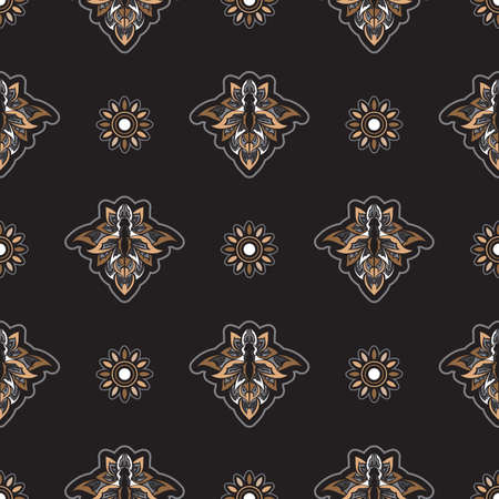 Dark lotus seamless pattern. Good for mural wallpaper, fabric, postcards and printing. Vector illustration.のイラスト素材