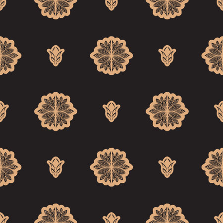 Dark solid color Seamless pattern with lotuses in Simple style. Good for backgrounds and prints. Vector illustration.のイラスト素材