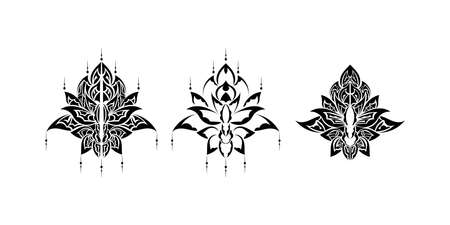 Lotus flower set. Luxurious vintage damask ornament, royal victorian texture for wallpapers, textiles, packaging or books. Isolated. Vector illustration.のイラスト素材
