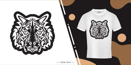 Polynesian style tiger face print. Boho tiger face. Isolated. Vector illustration.のイラスト素材