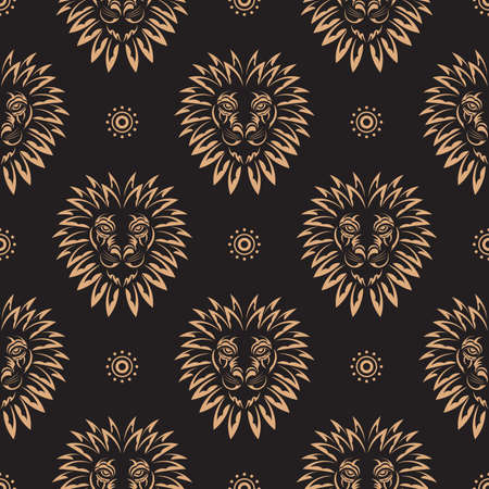 Seamless pattern with a tiger head in a simple style. Good covers, fabrics, postcards and printing. Vector illustration.のイラスト素材