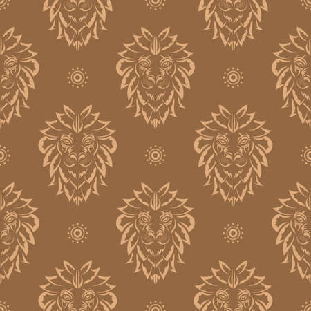 Seamless pattern with a tiger head in a simple style. Good for garments, textiles, backgrounds and prints. Vector illustration.のイラスト素材