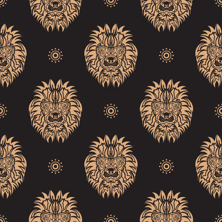 Seamless pattern with a tiger head in a simple style. Good wall wallpaper, fabric, postcards and printing. Vector illustration.のイラスト素材
