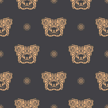 Seamless pattern with a tiger head in a simple style. Good wall wallpaper, postcards and printing. Vector illustration.のイラスト素材